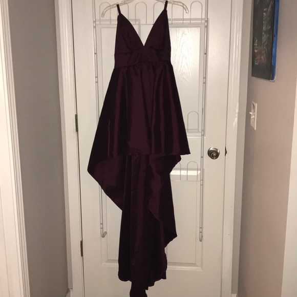 Wine spaghetti strap hi-low formal dress - Picture 2 of 2